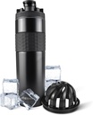Hielo Shaker Aislamiento Acero Insulado Botella Silencio 20 oz, Negro Silencioso frío por 24+ Horas Silencio Copa Insulado con Twist-on Agitator ← Botella libre de olor para Protein Shakes, Agua, Moquetas, Cocktails