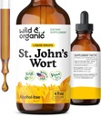Wild & Organic St Johns Wort Tincture - Mood Support - Calming St John's Wort Supplement - Hypericum Perforatum Herbal Liquid Drops - Vegan, Sugar & Alcohol Free - 4 fl oz