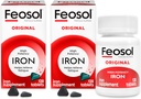 Feosol Original Iron Supplement Tablets,No-heme 325mg Ferrous Sulfate (65mg Elemental Iron) per Pill, 1 Por día, 4 Month Supply, for Energy and Immune System Support (120 ct Pack of 2)
