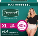 Dependiendo Protección Fresco Adult Diapers, Incontinencia & Postpartum Bladder Leak Underwear for Women, Disposable, Máximo, Extra-Large, Blush, 68 Conde (2 Packaging May Vary