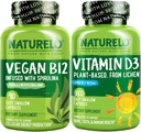 NATURELO Vitamina D - Planta Basada en Lichen - 180 Mini cápsulas, Vegan B12, 1000 mcg Metilcobalamina - 90 cápsulas