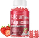Calcio Magnesio Zinc Gummies &amp; Vitamina D3,B6,B12,Inmune &amp; Supporting Bone Health Calcium Magnesium Supplement for Women Men,Sugar-Free Vegan Strawberry Flavor 90 Condes