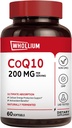 CoQ10 200mg Por Serving, Aceite de Oliva Virgen Extra, Ultra Absorción, Naturalmente fermentado, Coenzima Q10 Suplemento, Producción Energética, Corazón Saludable, Anti-Aging, 60 Softgels