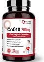 NATURE TARGET CoQ10-200mg con PQ L-Carnitine &amp; Omega-3s, Coenzyme-Q10 de alta absorción con BioPerine, soporta el corazón y el sistema inmunológico, producción celular-energía, 120 Servimientos