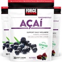Factor de fuerza Acai Soft Chews for Immune Support, Oxidative Stress Defense, Superfood and Antioxidants Supplement, Non-GMO, Gluten-Free, and Vegan, Acai Berry Flavor, 30 Soft Chews, 3-Pack