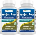 Mejores Naturales 2 Pack Konjac Glucomannan Root 2000 mg por Serving - 180 Vegetarian Capsules