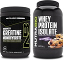NutraBio Monohidrato de Creatina, Desflavorado, 300g y Whey Protein Isolate, Blueberry Muffin, Suplemento Bundle - Muscle Energy, Lean Muscle Growth, Recovery, and Strength