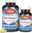 Carlson - Elite Omega-3 Gems,1600 mg Omega-3 ácidos grasos incluyendo EPA y DHA, norugiano, aceite de pescado silvestre Suplemento, cápsulas, limón, 90+30 Softgels