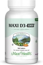 Maxi-Health Vitamina D3 1000 UI - para la función del músculo saludable, la salud ósea y el apoyo inmunológico – 360 Tabletas – Mejor suplemento de Kosher para adultos
