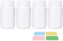 Botellas de Píldora Blanca, Medicina Vacío Botellas con Cápsulas para Píldoras Capsules Vitaminas, Grado de Alimentos Contenedores con etiquetas para viajar (3.4oz/100ml, 4 Pcs)