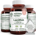 Natural Nutra Soy Lecithin 1200 mg Suplemento dietético - Función cerebral, Salud del hígado, Mejorar la salud procreante, Suplemento de botín - Sin gluten, libre de BPA, 200 Softgels en botellas de vidrio reciclable