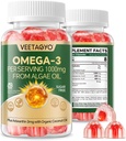 Vegan Omega 3 Gummies 1200mg - Doble capa - Fish Oil Alternative, Marine Algae Omega 3 Suplemento DHA 600mg, EPA 400mg con Astaxanthin,Sugar Gratis,60 Cts