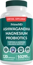 Suplemento de 5-en-1 Cortisol para Mujeres y Hombres con Ashwagandha para la calma, el foco y los suplementos de apoyo adrenal con Shilajit Extracto, Magnesio Glycinate, Probióticos (120 ct) (Pack of 1)