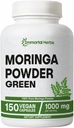 Moringa Capsules, 1000mg Strength, 20:1 Pure Moringa Leaf Powder, Digestive &amp; Immune Support Green Superfood, Non-GMO & Gluten Free