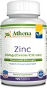 Athena - Suplemento Zinc Tablets 50mg - Oxide/Citrate - 100 Coated Tablets