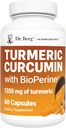 Dr. Berg (sólo 2 por día) Suplemento Turmérico con Pepper Negro (BioPerine) - 1350 mg Suplemento Turmérico de Curcumina con 95% Curcuminoides – Curcumina Turmérica con Pepper Negro – 60 cápsulas Turméricas