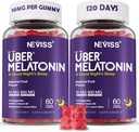 Melatonin Gummies 10mg 20mg para adultos, Melatonina 10 mg por Gummy con Ashwagandha, Magnesium Glycinate, GABA, L-theanine, Valerian Root & Lemon Balm, Rest Support Suplemento, Grape Flavor, 2-Pack