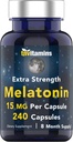 tnvitamins Melatonin 15 MG Per Capsule (240 Capsules)  Píldoras para dormir natural para adultos ← Extra Strength Melatonin ← Ayuda para dormir durante la noche