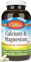 Carlson - Calcio &amp; Magnesio Gels, 2:1 Calcio a Magnesio Ratio, 200 mg Suplemento de calcio, 100 mg Suplemento de magnesio, Soporte de huesos, Producción de energía, 250 Softgels