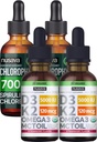 NUSAVA Strawberry Flavored D3 K2 Drops and Chlorophyll Liquid Drops Bundle - Potent Liquid Vitamins for Heart, Joint, Energy, " Immune Support - Non-GMO, Gluten-Free, 2pk each