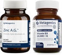 Metagenics Bundle - Zinc A.G. " D3 10,000 + K - 60 Tablets of Zinc A.G. for Immune Support, Bone Health, Energy Metabolism - 60 Softgels of D3 10,000 + K for Immune Support, Heart Health