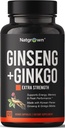 Natgrown Panax Ginseng " Ginkgo Biloba Suplemento - Red Korean Ginseng " Ginko Biloba Capsules for Men " Women - Supports Memory Focus " Brain Function - Vegan Pills - 120 Count