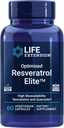Extensión de vida Optimizada Resveratrol Elite, Trans-resveratrol, quercetina, Envejecimiento saludable, Salud cardíaca, Salud cerebral, estrés oxidativo, libre de gluten, no GMO, vegetariano, 60 cápsulas