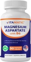 Vitamatic Magnesium Aspartate 400mg per Serving - 90 cápsulas vegetarianas - Añadido B6 para la absorción máxima - Apoya el músculo, la articulación y la salud cardíaca*