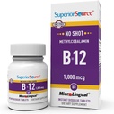 Fuente superior No Shot Methylcobalamin B-12 1000 mcg - Vitamina B-12 para apoyar la producción de energía, la salud cerebral " Wellness general - Tablas sublinguales para la absorción rápida - 60 Tablas de dissolver