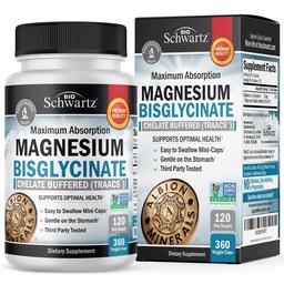 Magnesio Bisglycinate Chelated Supplement - High Absorption Magnesium Supplement for Muscle, Bone & Joint Support, Non-Laxative, Fully Buffered, Non-GMO, Maximum Bioavailability - 360 Capsules