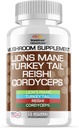 Stamiron Lions Mane Suplemento Turquía Tail Mushroom Capsules con Cordyceps Extracto &amp; Reishi Mushrooms - Alt a Mushroom Gummies, Mushroom Powder, Café de hongos - 90 Condes