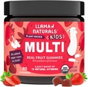 Llama Naturals Niños Gummies multivitamínicos, Vegan, Orgánica con Vitamina D, C & K, Vitaminas de Gummy de Fruto Real Toddler, Suplemento Chewable, Multivitamínico de Alimentos enteros, No Añadido caña de azúcar, Fresa, 90 Ct