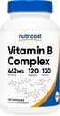 Complejo de vitamina B de alta potencia Nutricost 462mg, 120 cápsulas - con vitamina C - Complejo de energía