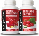 STAY ALIVE Cayenne and Berberine Bundle with Ceylon Cinnamon and Bitter Gourd Extract, 240 Vegan Pills, Non-GMO & Gluten Free Berberine Cayenne Pepper Suplemento