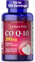 Coenzima del orgullo de Puritan CoQ10 200mg, Suplemento dietético para la salud del corazón, presión arterial, salud del Gum oral y apoyo al envejecimiento saludable, 120 Servimientos, liberación rápida Softgels