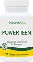 Natures Plus Fuente de Vida Power Teen - 90 Tabletas Vegetarianas - Adolescente Multivitamínico con Minerales &amp; Whole Foods for Mental Focus, Energy Booster - Gluten-Free - 45 Servings