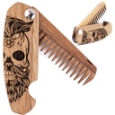 Disfrute de The Wood Beard Comb for Men, Accesorios de barba de bolsillo plegable para hombres, Peluquería de madera de nuez grabada para Moustache, barba " Pelo para él (Half Skull)