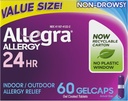 Allegra Adulto 24-Hour Alivio de Alergia Gelcaps, Indoor no Hornos y Alergia al aire libre Medicina, 180 mg Fexofenadine HCI Antihistamine Pill, 60-Count