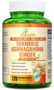 NutreeVit Turmeric orgánica con Ashwagandha & Ginger - 120 Capsules Silencio Ashwagandha Root &amp; Turmeric Suplemento con Vitamin D3 Silencio Suplemento herbal para el bienestar general