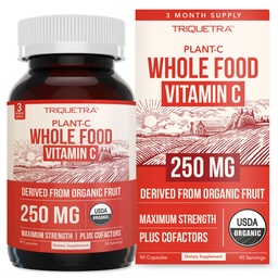 Vitamina Orgánica C ← Alimento entero Vitamina C de Fruta Más Absorción Mejorando los Cofactores - Biodisponibilidad vegana, Mejorada - Apoyo Inmunitario, Antioxidante, Salud Total (90 Servimientos)