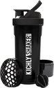 KICHLY Shaker Bottle 1 Pack - 24 Ounce Plastic Protein Shaker Botella para Pre &amp; Post entrenamiento con Twist & Lock Protein Box Storage (Black)