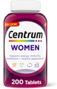Centrum Multivitamina Tablet for Women, Multivitamin/Multimineral Supplement with Iron, Vitamin D3, B Vitaminas y Antioxidantes Vitaminas C y E, Gluten Free, Non-GMO Ingredients - 200 Conteo