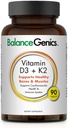Vitamina D3 + K2 para huesos y músculos saludables - Suplemento dietético apoya el sistema inmunológico, función muscular " Wellness general - Suplemento de calcio con fórmula orgánica - 50mcg D3 puntos 75mcg K2