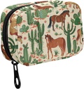 Fustylead Hand Draw Western Horses and Cactus Pill Organizer for Purse, Weekly Portable Pill Box with Zipper to Storage Vitamins Fish Oils Medications Suplementos