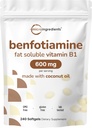 Micro Ingredientes Vitamina B1 Benfotiamine 600mg Por Serving, 240 Coconut Oil Softgels ← Bioavailable B Vitaminas Suplemento, convertido en Active Thiamine ← Non-GMO, Soy Free