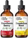 Wild &amp; Organic Hawthorn Berry Tincture 4 fl oz &amp; Dandelion Root Tincture 4 fl oz