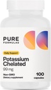 PureFormulas Suplemento de Potasio Chelated 99 mg Altamente Absorbable Pure Potassium Formula for Energy, Nerve, Muscle, Kidney, Heart, and Skeletal Support, Non-GMO - 100 cápsulas vegetarianas