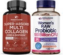 Píldoras multi colágeno superabsorb (Tipo I II III V X) Héroes orgánicos y bioperina + Dr. Probióticos brutos Formulados para Mujeres 100 Billones CFUs con Prebióticos Bundle