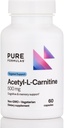 PureFormulas Acetyl L-Carnitine Cognitive & Memory Support L Carnitine Supplement for Brain, Focus, " Calmness Alcar, 500mg Dairy Free Non-GMO 60 Capsules