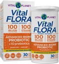 Planeta Vital - Vital Flora Advanced Probiotic 100 Billion CFU, 100 Diverse Strains, 10 Prebióticos Orgánicos, Apoyo Inmunitario, Estante de Salud Digestiva Probióticos Estables para Mujeres y Hombres 30 cápsulas